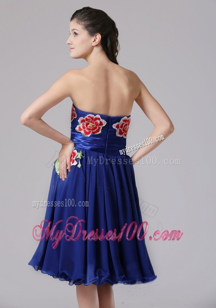 Blue Appliques Decorate Sweetheart Cocktail Dress Knee-length In 2013