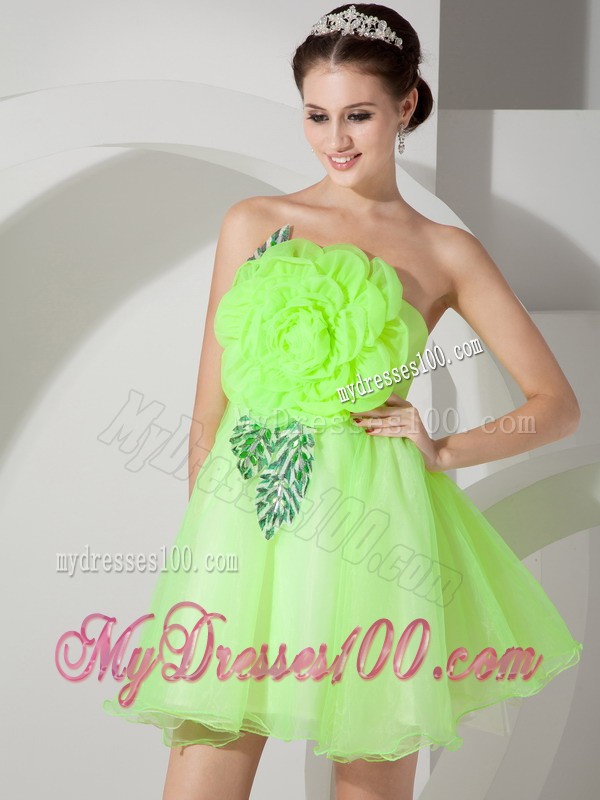 Unique Strapless Short Green Short Cocktail Dresses Hand Made Flowers
