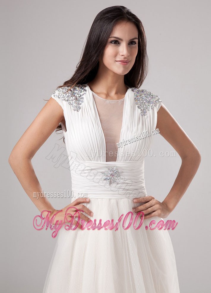 Unique Scoop Tea-length Beading 2013 White Cocktail Dresses