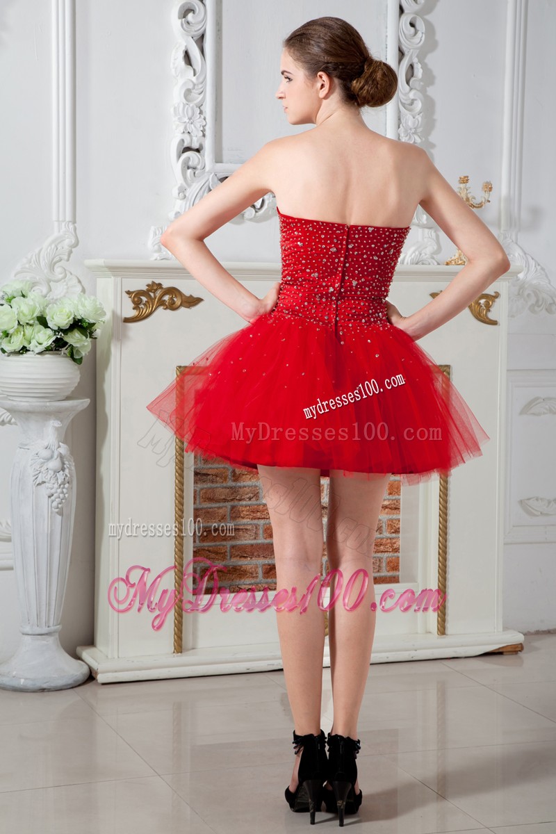 2013 Red Cocktail Dress Princess Sweetheart Mini-length With Beading