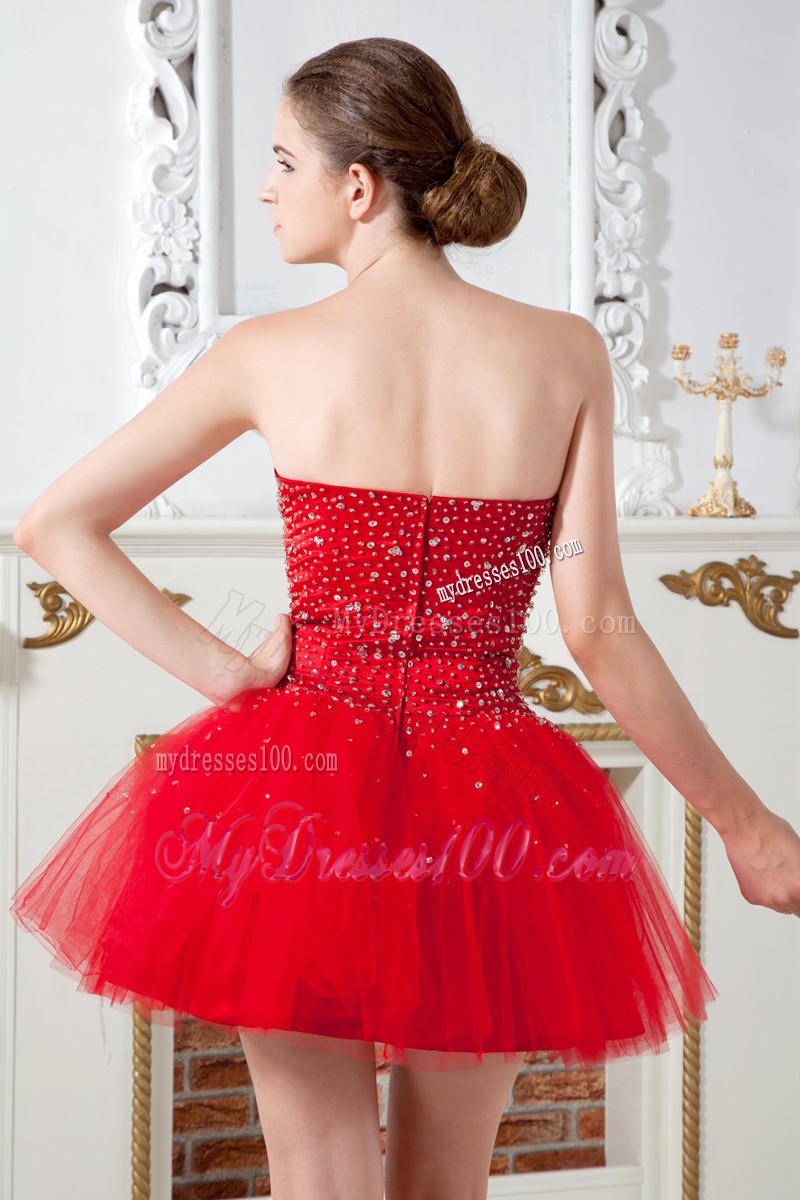 2013 Red Cocktail Dress Princess Sweetheart Mini-length With Beading