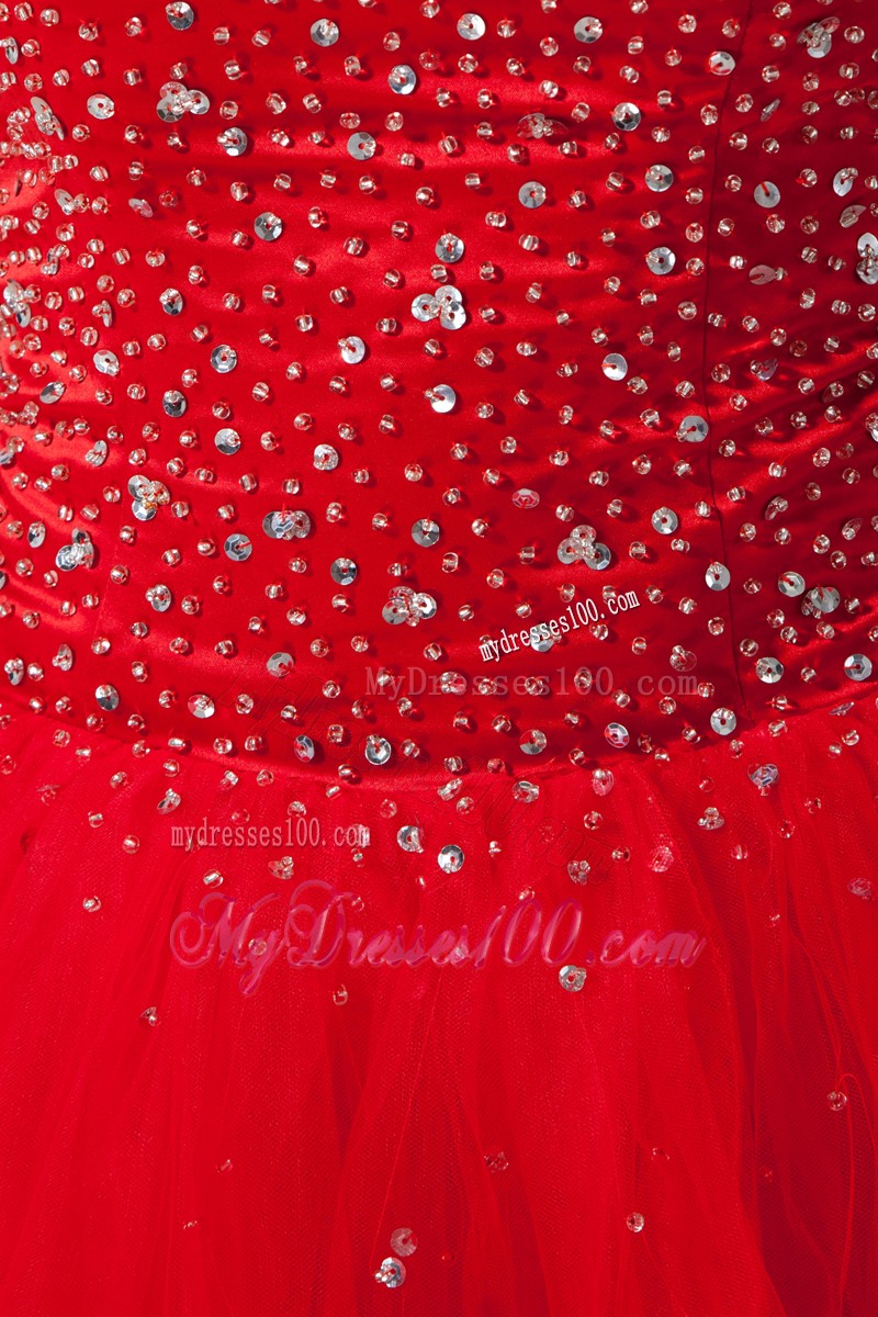 2013 Red Cocktail Dress Princess Sweetheart Mini-length With Beading