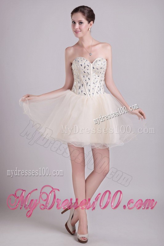 Champagne Sweetheart Short Beading Prom Cocktail Dresses