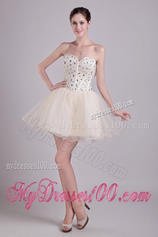 Champagne Sweetheart Short Beading Prom Cocktail Dresses