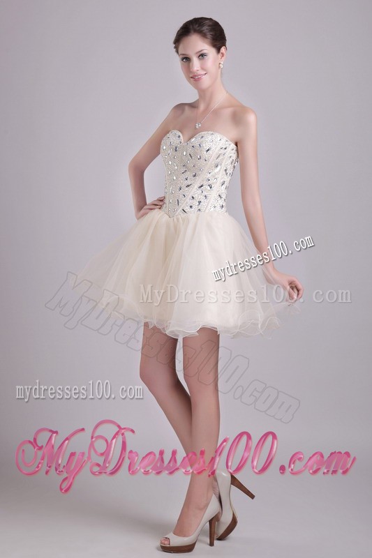 Champagne Sweetheart Short Beading Prom Cocktail Dresses