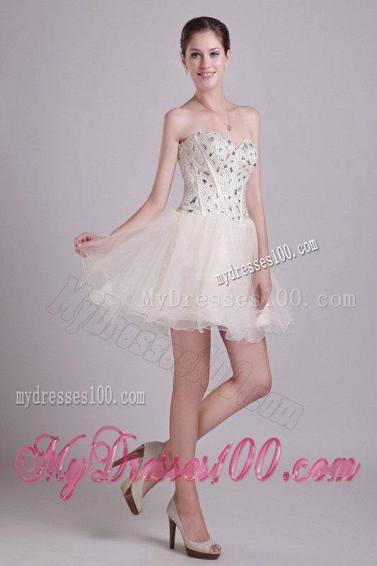 Champagne Sweetheart Short Beading Prom Cocktail Dresses