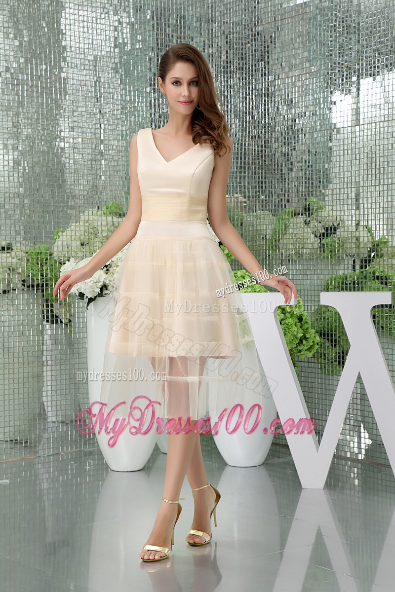 2013 Summer Popular V-neck Short Champagne Cocktail Dress