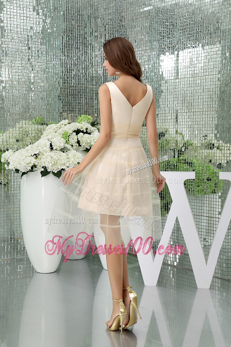 2013 Summer Popular V-neck Short Champagne Cocktail Dress