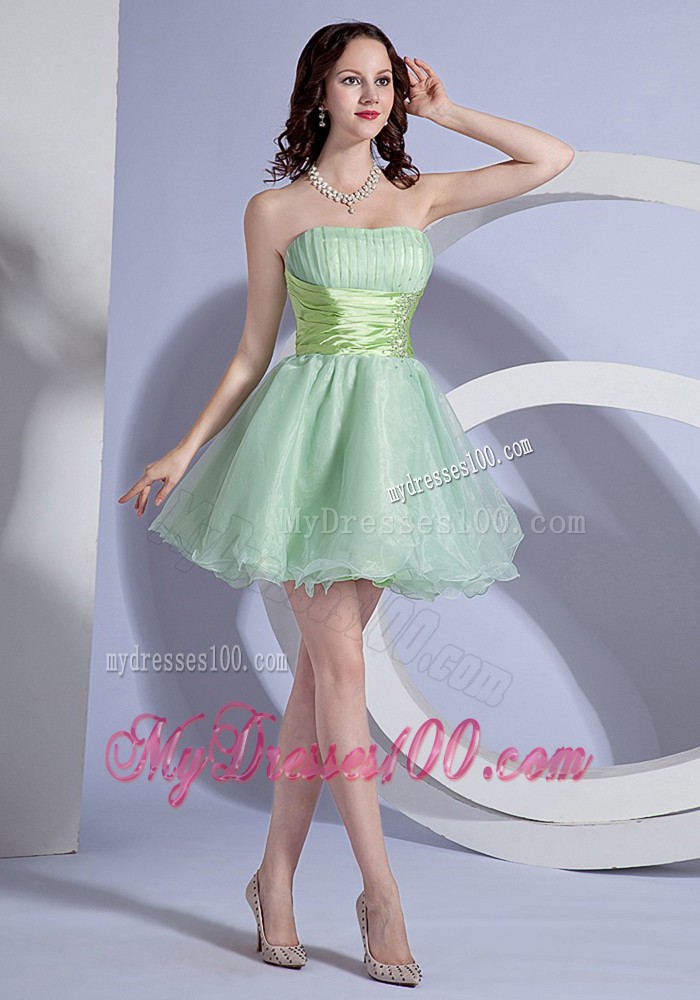 Apple Green Beading Decorate Waist Strapless Short Cocktail Dress