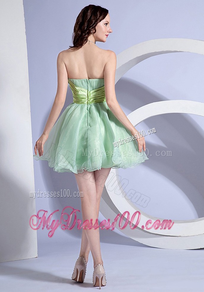 Apple Green Beading Decorate Waist Strapless Short Cocktail Dress