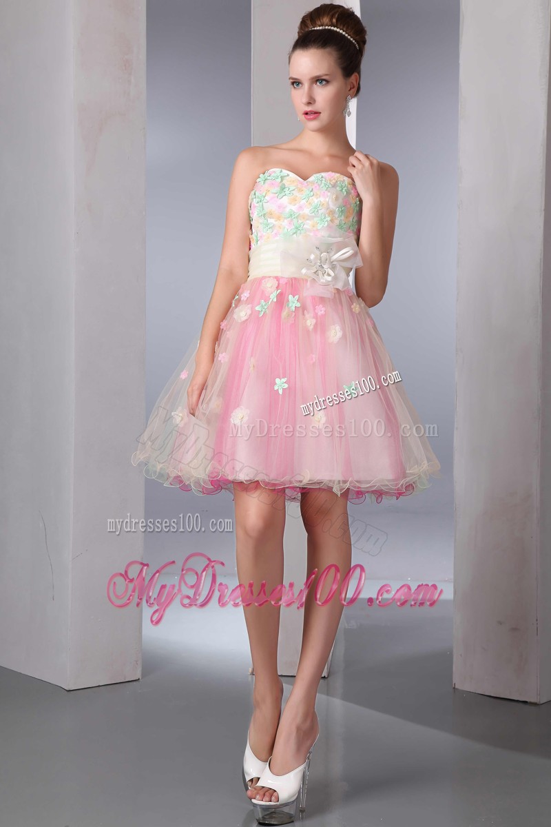 Cute Colorful Sweetheart Mini-length Appliques Cocktail Dress