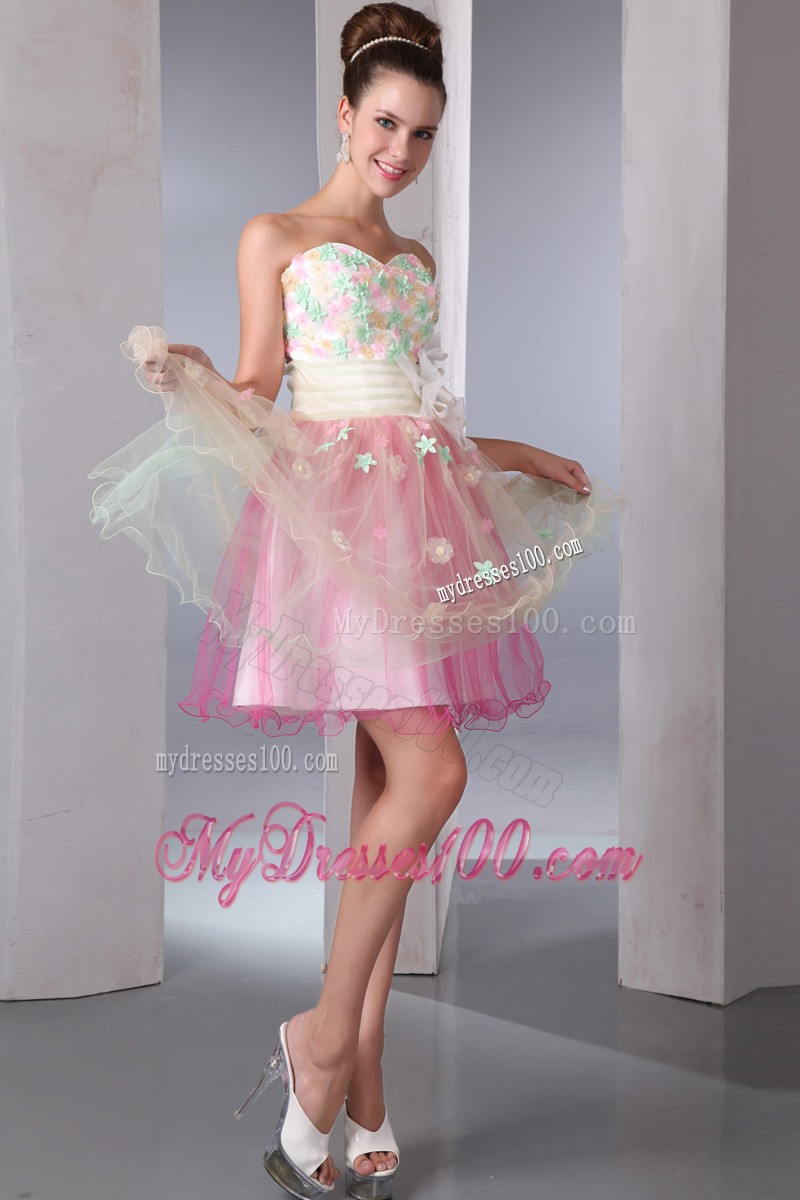 Cute Colorful Sweetheart Mini-length Appliques Cocktail Dress