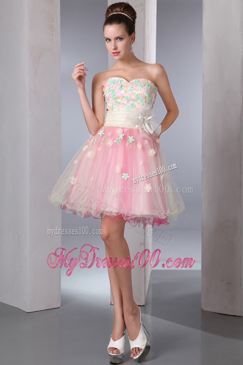 Cute Colorful Sweetheart Mini-length Appliques Cocktail Dress