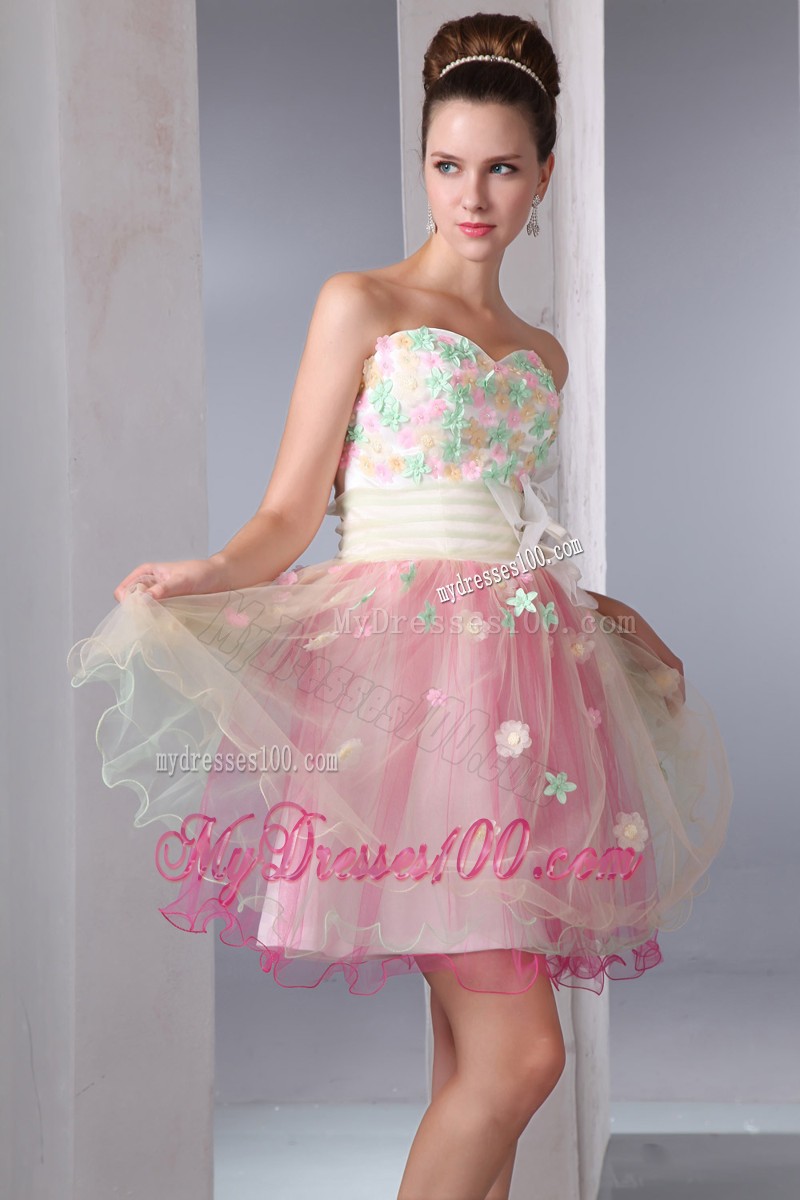 Cute Colorful Sweetheart Mini-length Appliques Cocktail Dress