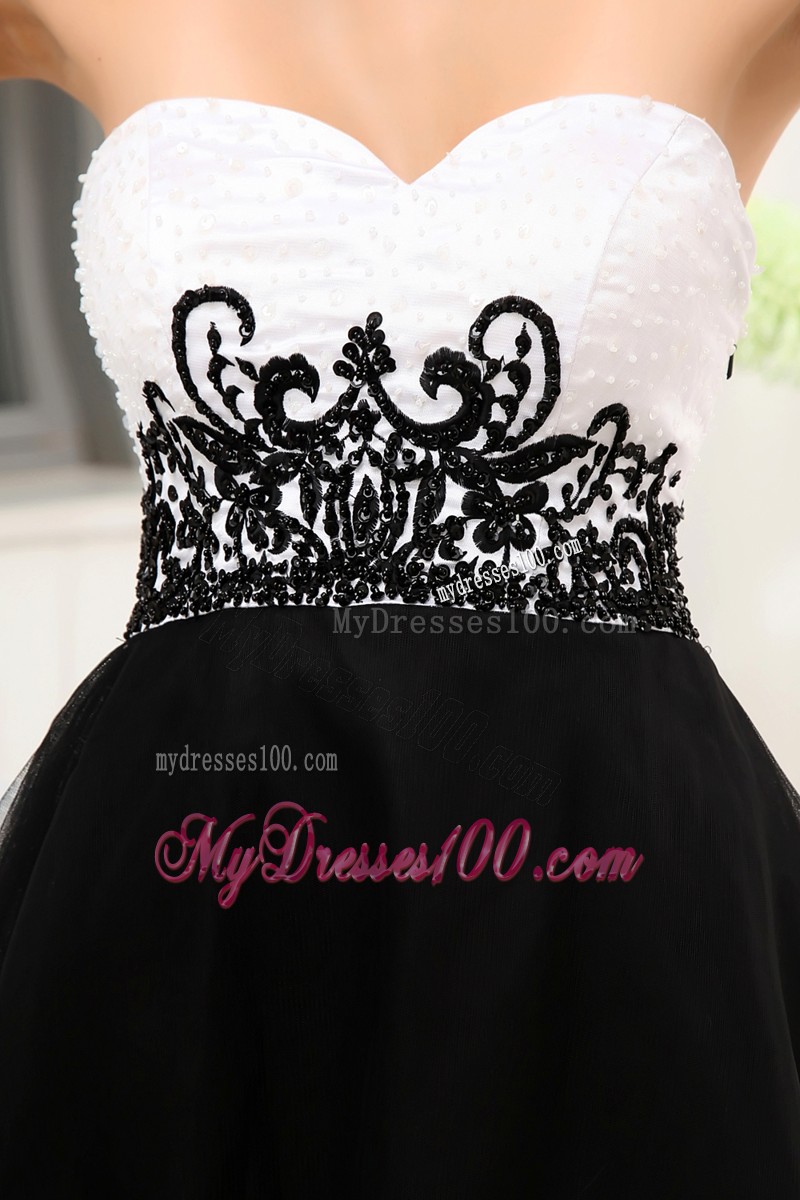 Cute Appliques Black and White Princess Sweetheart 2013 Cocktail Dress