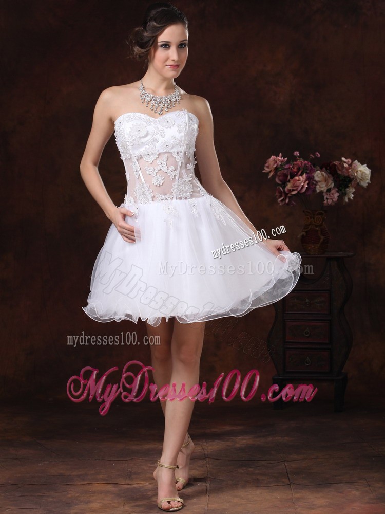 Cute Appliques Sweetheart Mini-length For 2013 White Cocktail Dresses