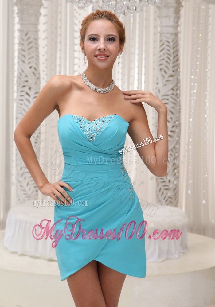 Beaded Aqua Blue Cocktail Dress For 2013 Column Mini-length Gown
