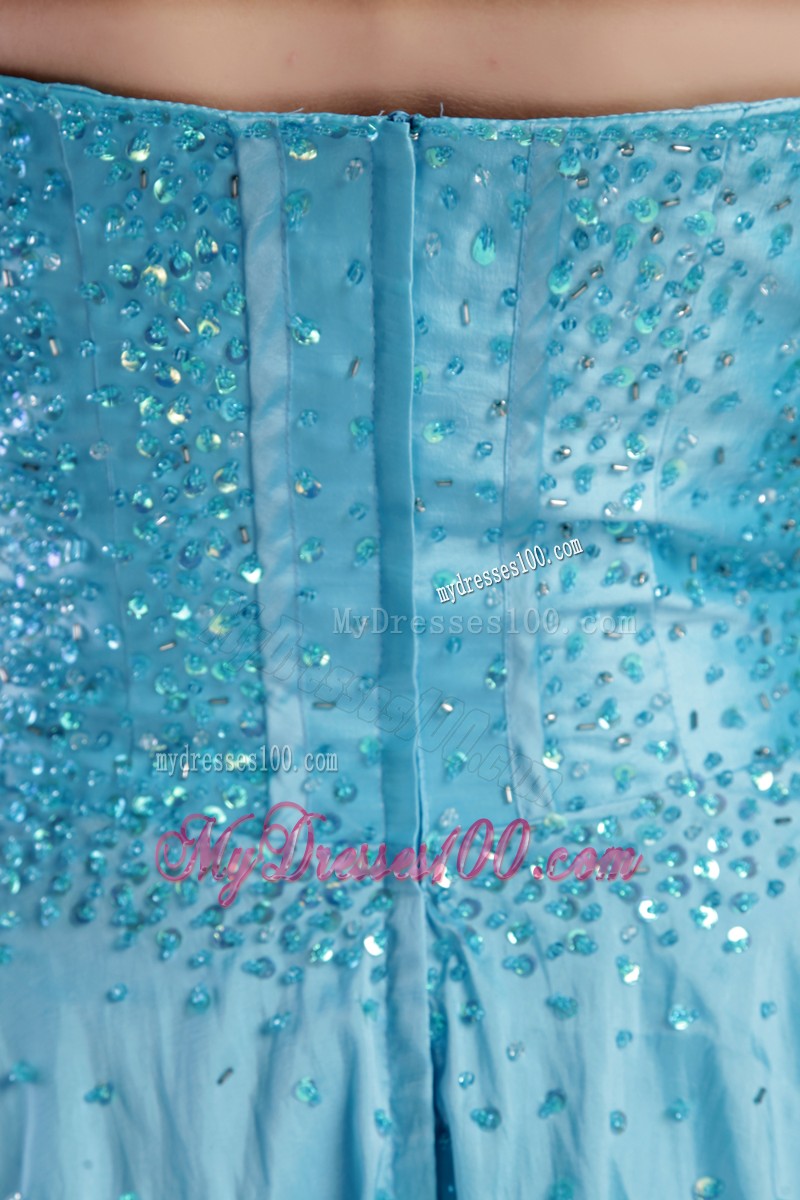 Pretty Aqua Blue Sweetheart Mini-length Sequins Cocktail Dress