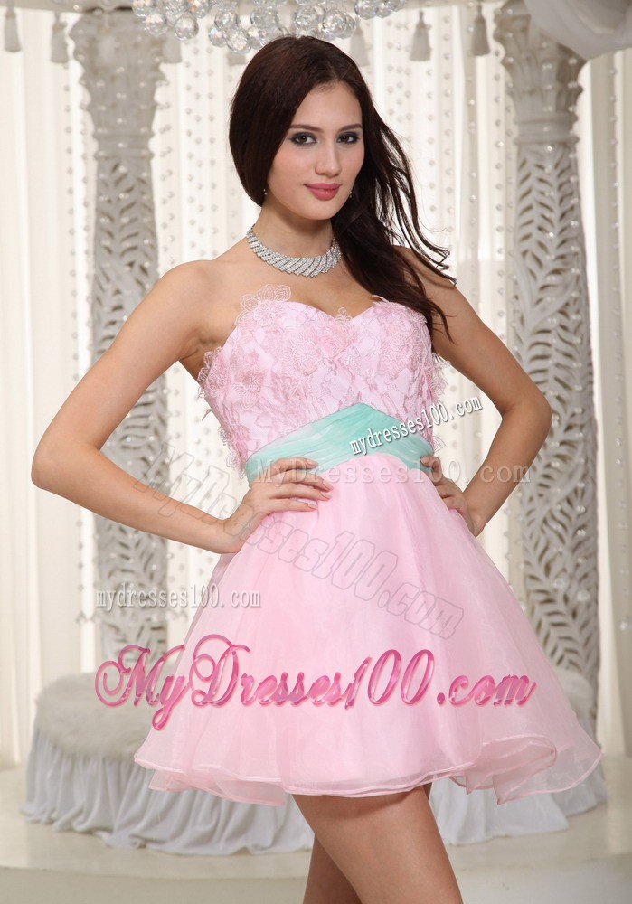 Pretty Baby Pink Sweetheart Mini-length Appliques Cocktail Dress