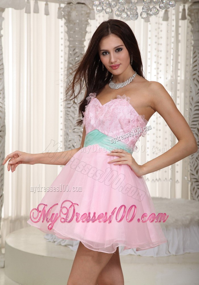 Pretty Baby Pink Sweetheart Mini-length Appliques Cocktail Dress