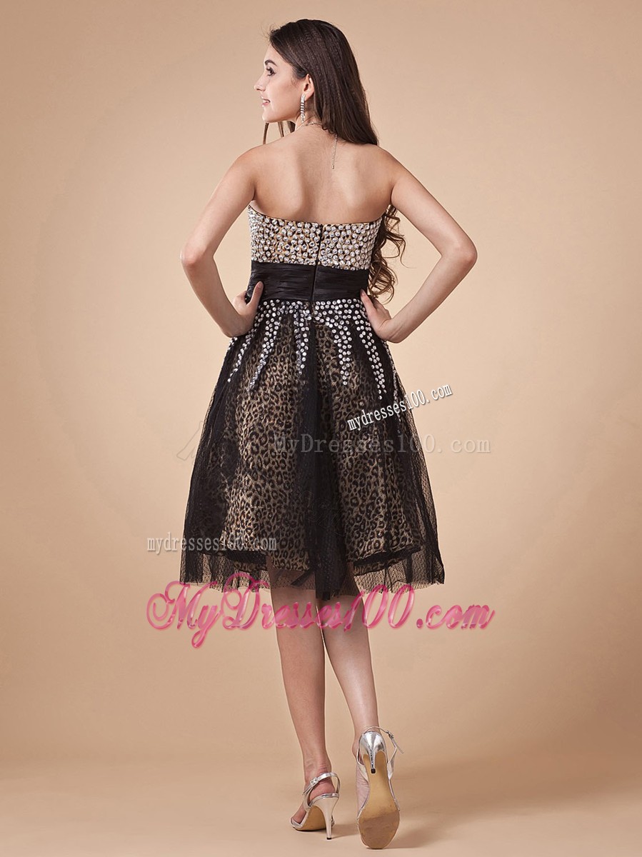 Unique Beading Bodice Princess Sweetheart Leopard Cocktail Dresses