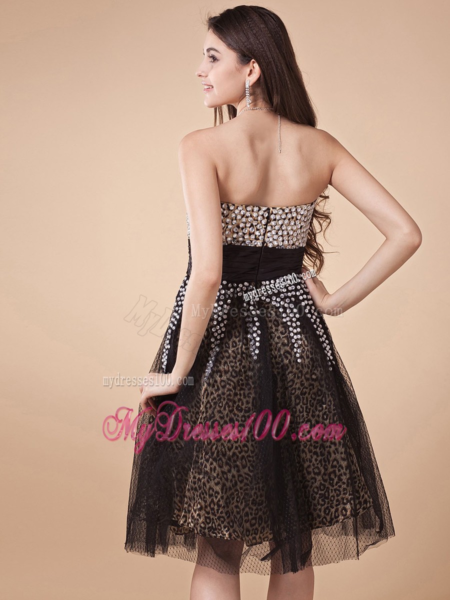 Unique Beading Bodice Princess Sweetheart Leopard Cocktail Dresses
