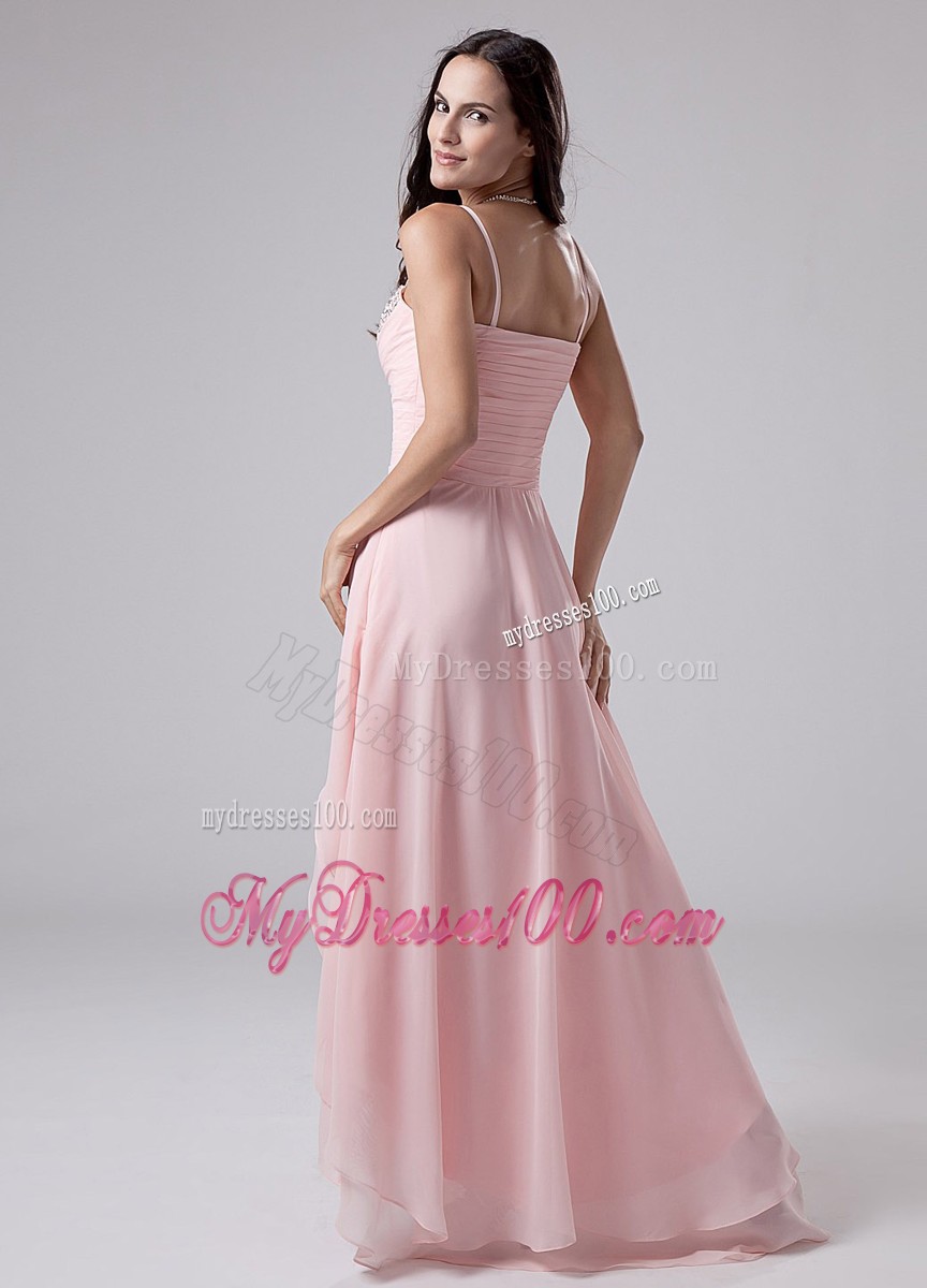 Cute Beading Pink Spaghetti Straps Empire High-low Cocktail Dresses
