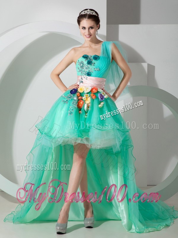 Blue One Shoulder High-low Beading Appliques Princess Cocktail Dresses