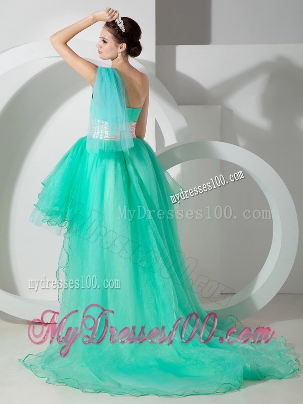Blue One Shoulder High-low Beading Appliques Princess Cocktail Dresses
