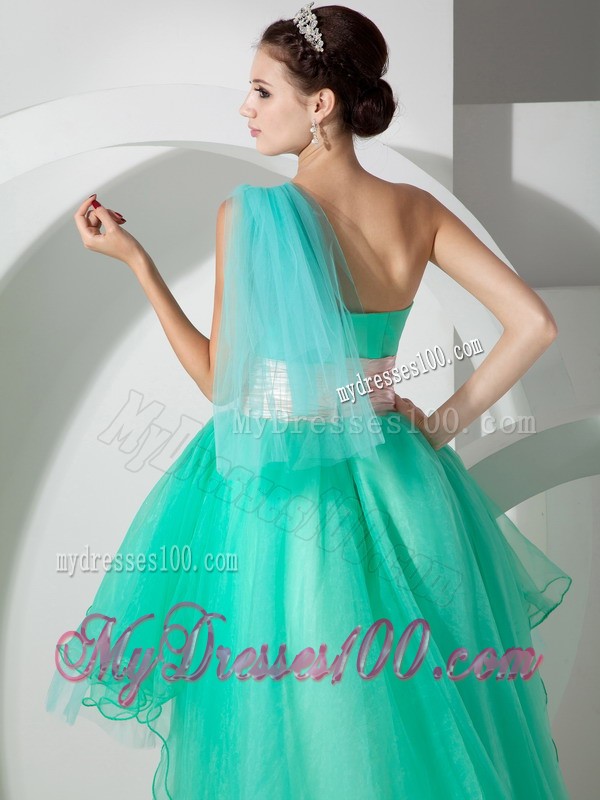Blue One Shoulder High-low Beading Appliques Princess Cocktail Dresses