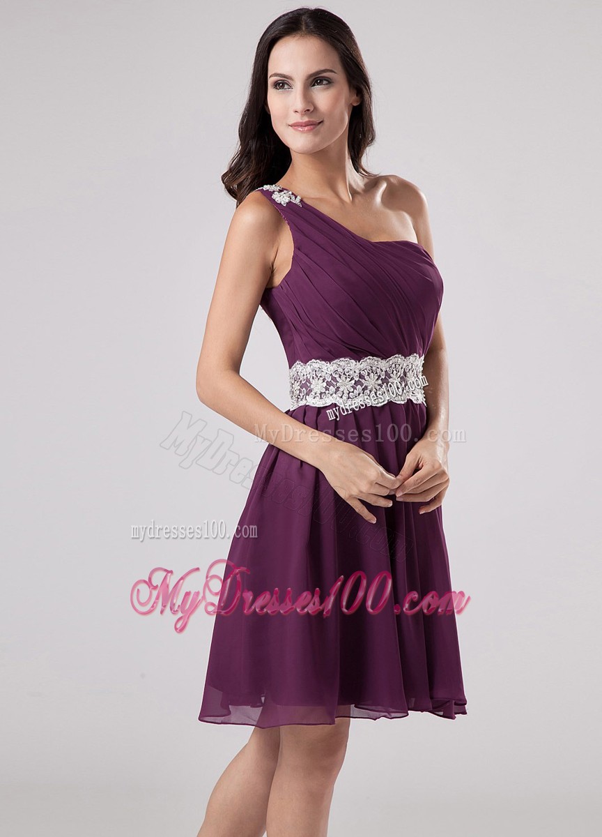 Dark Purple One Shoulder 2013 Cocktail Dress With Sash and Ruching