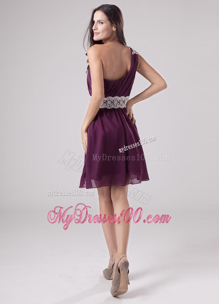 Dark Purple One Shoulder 2013 Cocktail Dress With Sash and Ruching