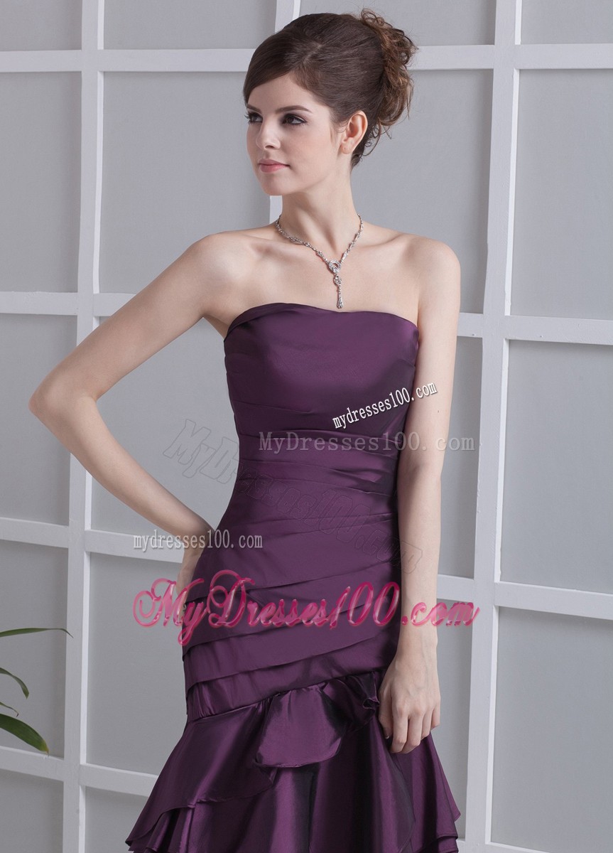 Dark Purple Prom / Cocktail Dress With Ruched Knee-length For Custom Made