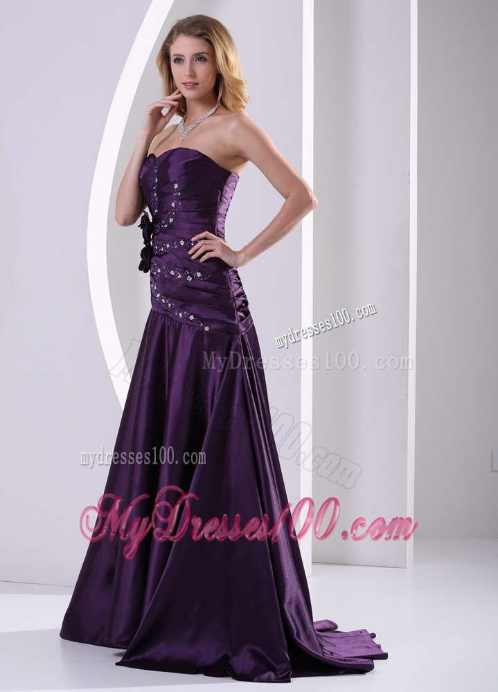 Princess Beading Ruched Floor-length Cocktail Dresses Eggplant Purple