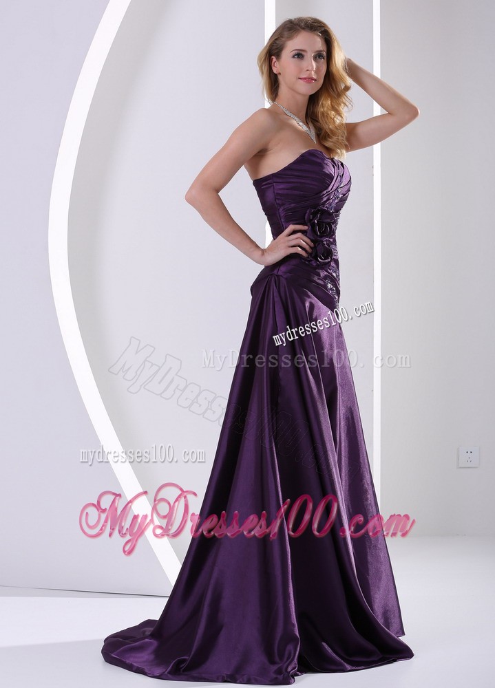 Princess Beading Ruched Floor-length Cocktail Dresses Eggplant Purple