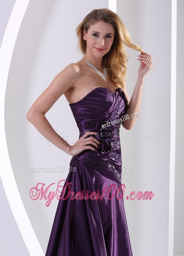 Princess Beading Ruched Floor-length Cocktail Dresses Eggplant Purple