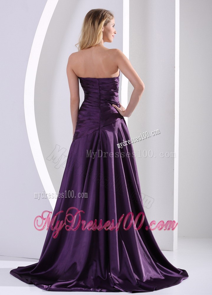 Princess Beading Ruched Floor-length Cocktail Dresses Eggplant Purple