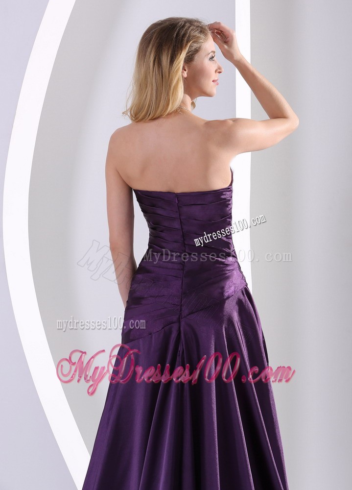 Princess Beading Ruched Floor-length Cocktail Dresses Eggplant Purple