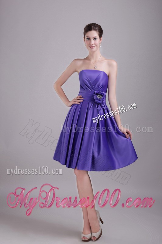 Purple Princess Strapless Knee-length Hand made Flower Cocktail Dress