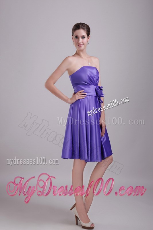 Purple Princess Strapless Knee-length Hand made Flower Cocktail Dress