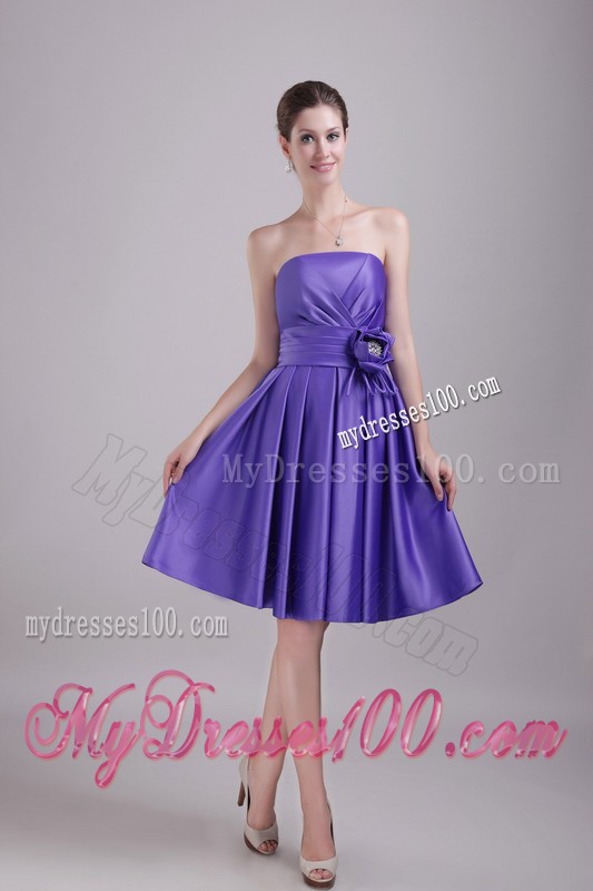 Purple Princess Strapless Knee-length Hand made Flower Cocktail Dress
