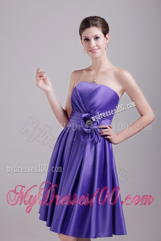 Purple Princess Strapless Knee-length Hand made Flower Cocktail Dress