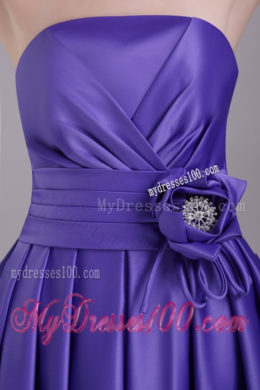 Purple Princess Strapless Knee-length Hand made Flower Cocktail Dress