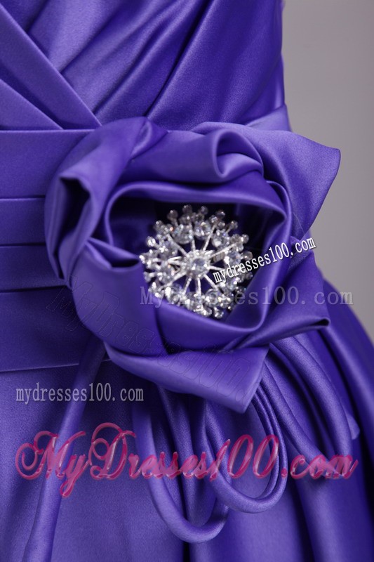 Purple Princess Strapless Knee-length Hand made Flower Cocktail Dress