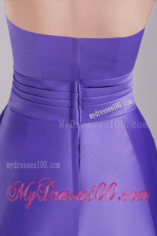 Purple Princess Strapless Knee-length Hand made Flower Cocktail Dress