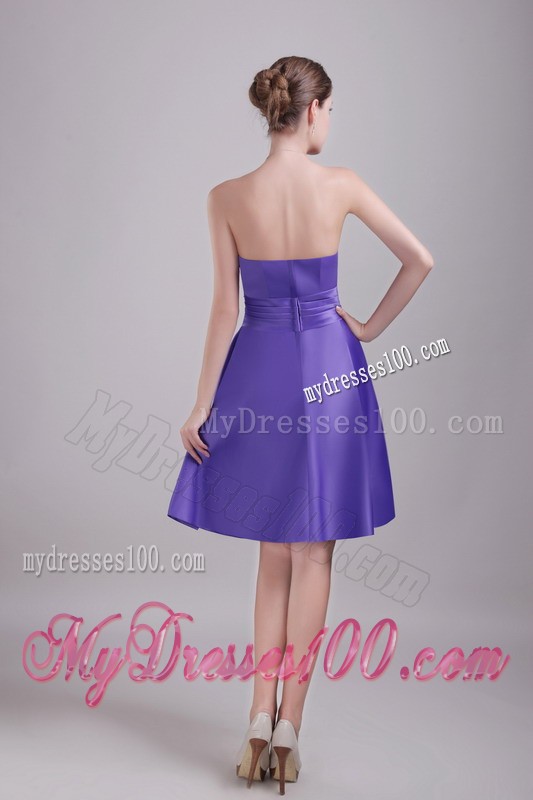 Purple Princess Strapless Knee-length Hand made Flower Cocktail Dress