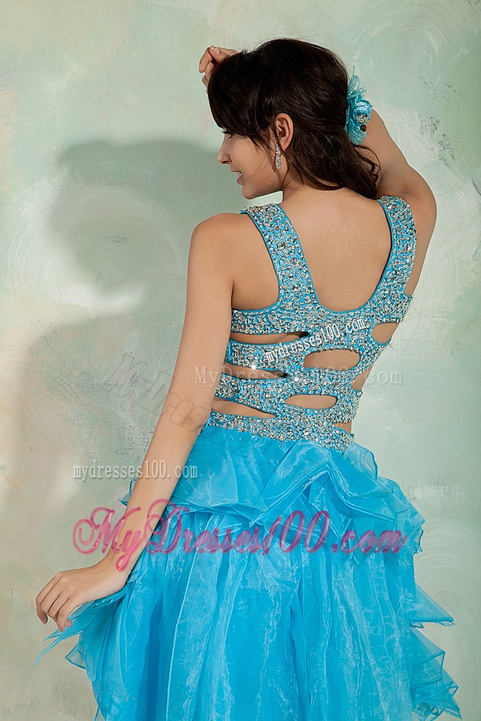 Pretty Sky Blue Princess Straps High-low Cocktail Dresses With Beading