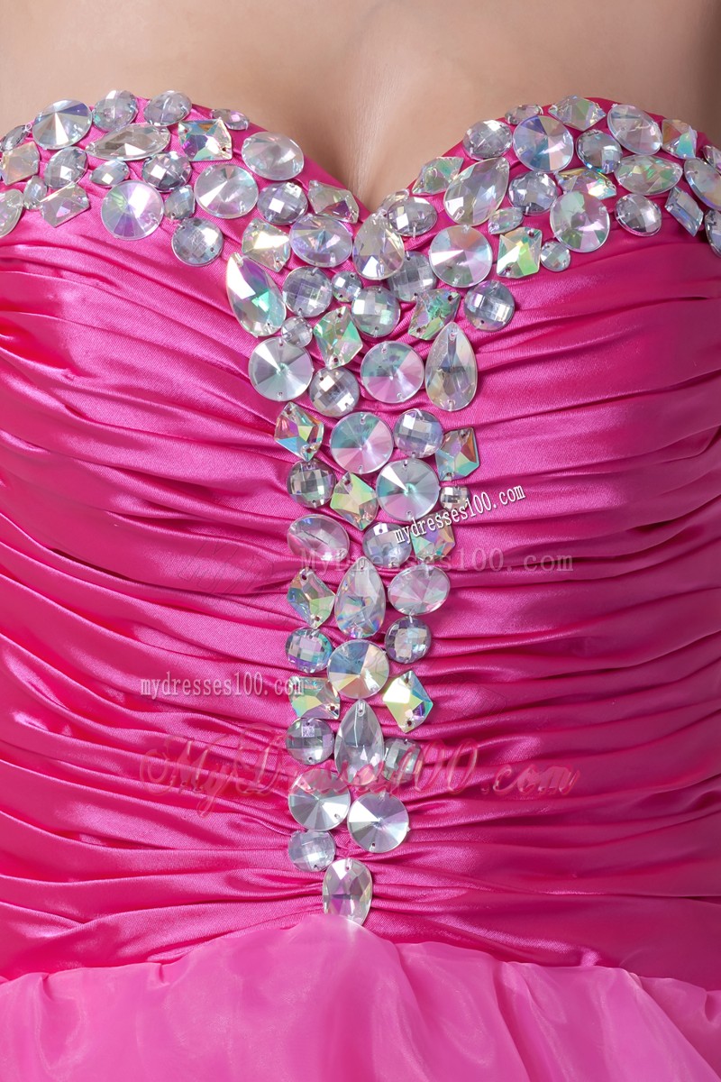 Beautiful Hot Pink Beading Ruffled Layers Knee-length Cocktail Dress