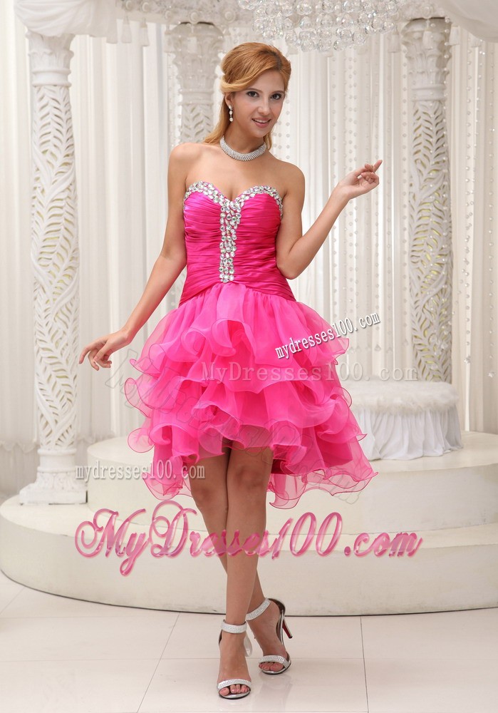 Lovely Hot Pink Princess Beading Ruffles Sweetheart 2013 Cocktail Dress