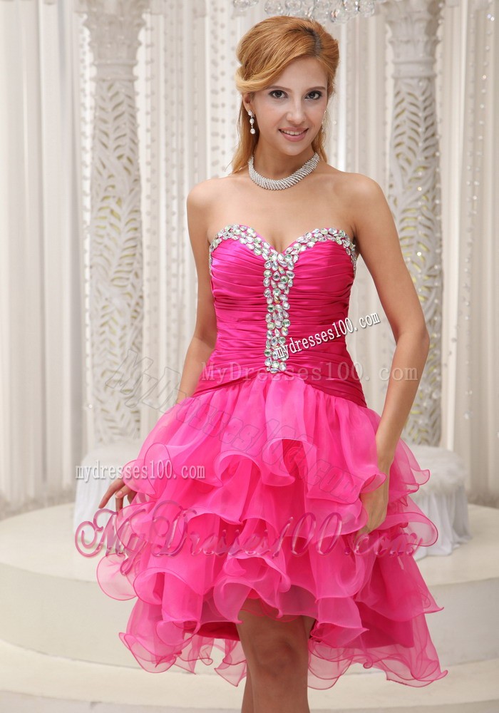 Lovely Hot Pink Princess Beading Ruffles Sweetheart 2013 Cocktail Dress